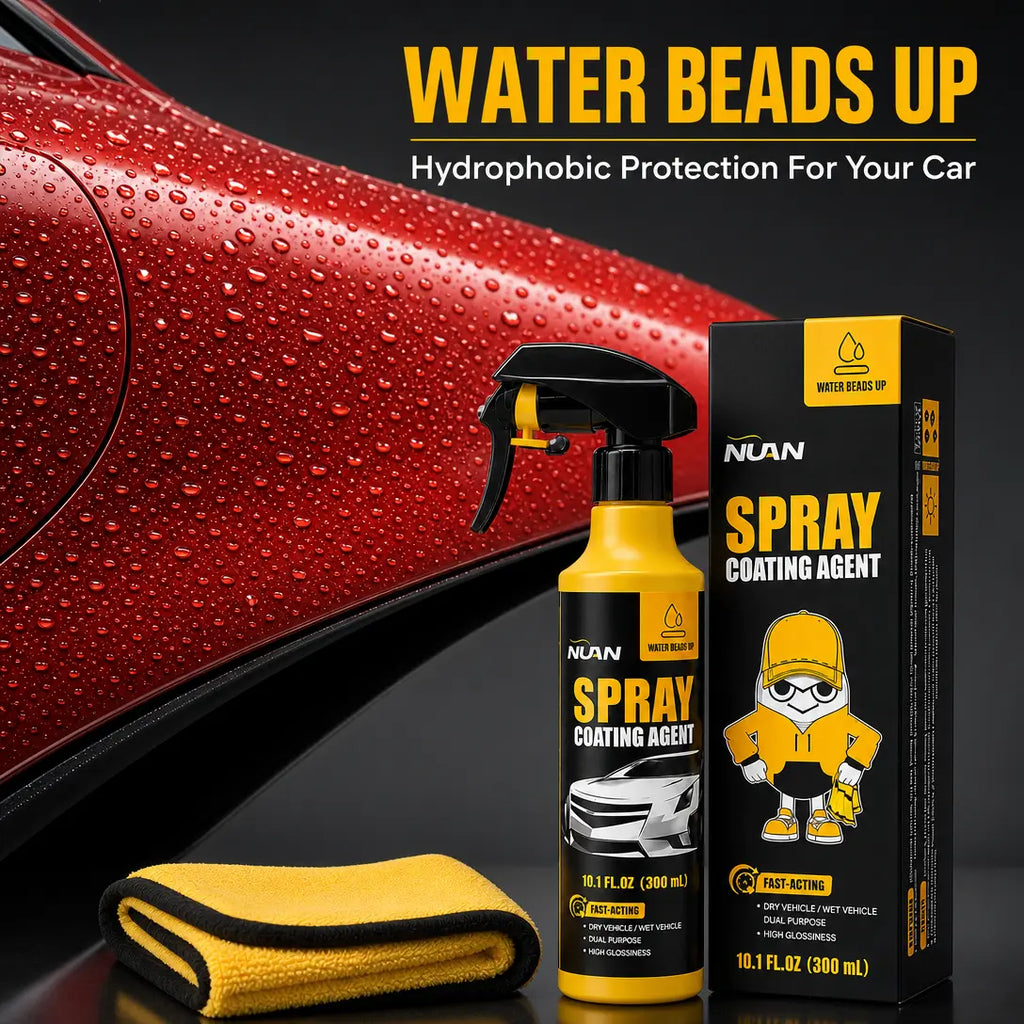 NUAN Car Paint Coating - Ceramic Coating Spray for Cars, 3-In-1 Waterless Wash & Wax, Hydrophobic Paint Protection, High Gloss Shine, Sio2 Ceramic Spray, Wax Polish Spray, Ph Neutral Car Wash, Headlight Coating, Ceramic Coating Kit, Water Beading Spray
