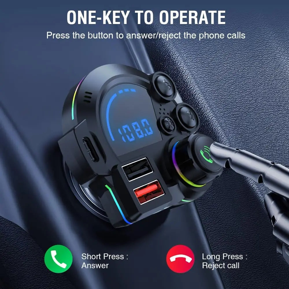 Bluetooth 5.3 FM Transmitter for Car, Car Bluetooth Adapter QC3.0 & PD20W, MP3 Music Player Supports TF Card & USB Disk, Wireless Radio Receiver Hands-Free Calling LED Display, Black