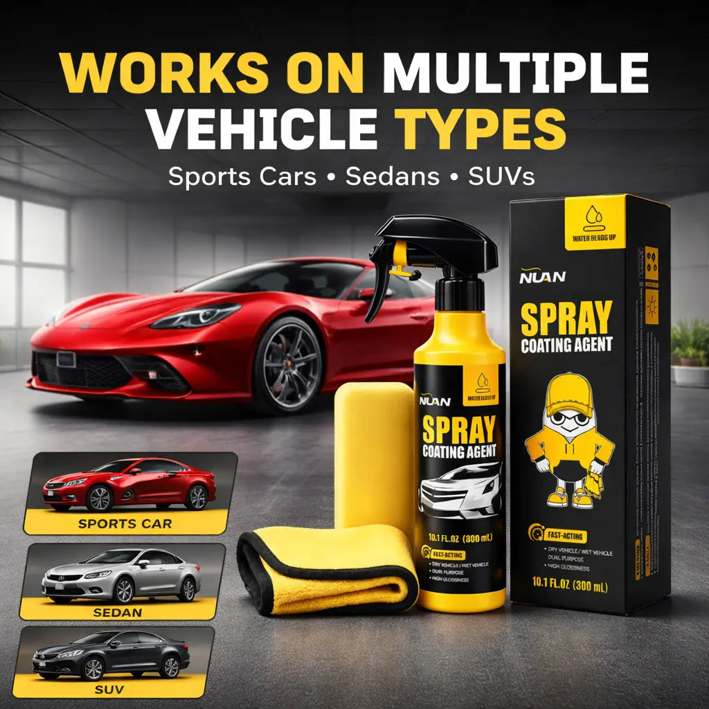 NUAN Car Paint Coating - Ceramic Coating Spray for Cars, 3-In-1 Waterless Wash & Wax, Hydrophobic Paint Protection, High Gloss Shine, Sio2 Ceramic Spray, Wax Polish Spray, Ph Neutral Car Wash, Headlight Coating, Ceramic Coating Kit, Water Beading Spray