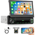 7 Inch Flip Out Single Din Touchscreen Car Stereo - Automotive Car Accessories with Bluetooth, FM Radio, Android/Ios Mirror Link, TF/USB Support, Camera, MIC, Multilingual (Russian, Spanish, Korean) (Summervibes Father'S Day Gift)