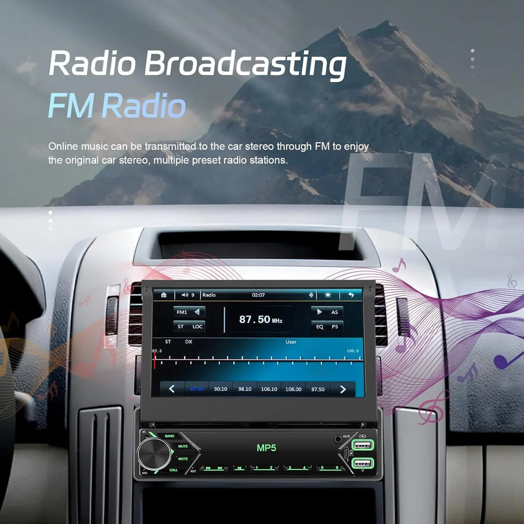 7 Inch Flip Out Single Din Touchscreen Car Stereo - Automotive Car Accessories with Bluetooth, FM Radio, Android/Ios Mirror Link, TF/USB Support, Camera, MIC, Multilingual (Russian, Spanish, Korean) (Summervibes Father'S Day Gift)