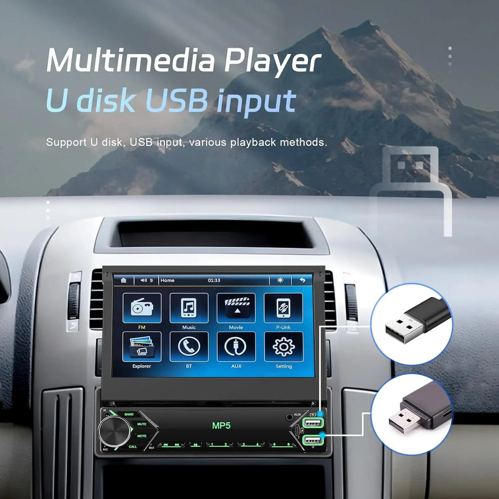 7 Inch Flip Out Single Din Touchscreen Car Stereo - Automotive Car Accessories with Bluetooth, FM Radio, Android/Ios Mirror Link, TF/USB Support, Camera, MIC, Multilingual (Russian, Spanish, Korean) (Summervibes Father'S Day Gift)
