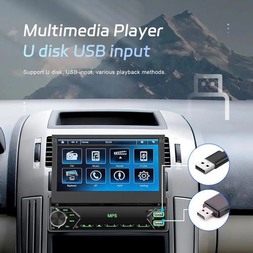 7 Inch Flip Out Single Din Touchscreen Car Stereo - Automotive Car Accessories with Bluetooth, FM Radio, Android/Ios Mirror Link, TF/USB Support, Camera, MIC, Multilingual (Russian, Spanish, Korean) (Summervibes Father'S Day Gift)