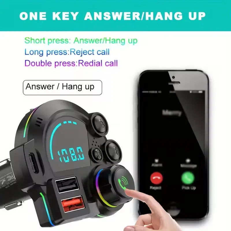 Bluetooth 5.3 FM Transmitter for Car, Car Bluetooth Adapter QC3.0 & PD20W, MP3 Music Player Supports TF Card & USB Disk, Wireless Radio Receiver Hands-Free Calling LED Display, Black