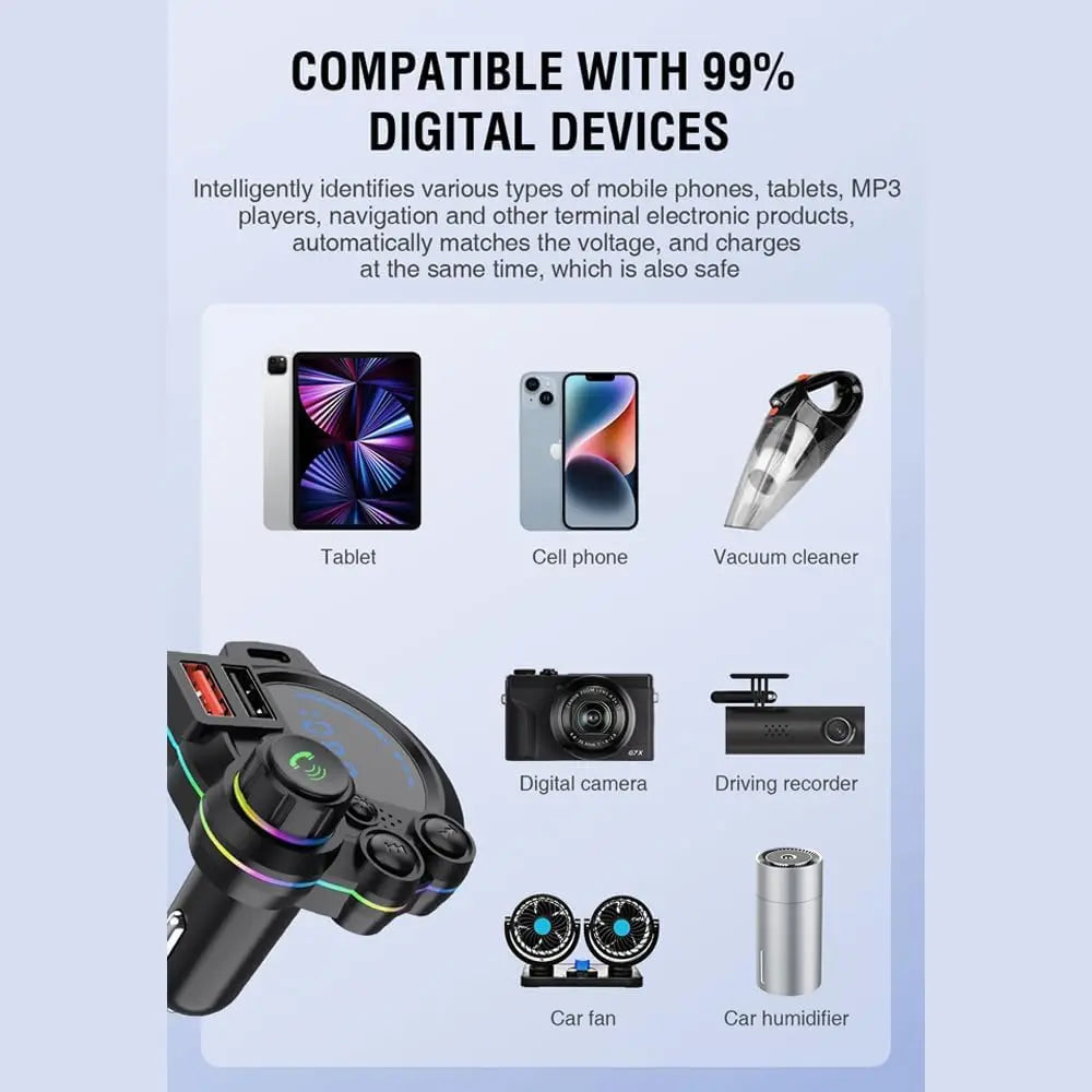 Bluetooth 5.3 FM Transmitter for Car, Car Bluetooth Adapter QC3.0 & PD20W, MP3 Music Player Supports TF Card & USB Disk, Wireless Radio Receiver Hands-Free Calling LED Display, Black