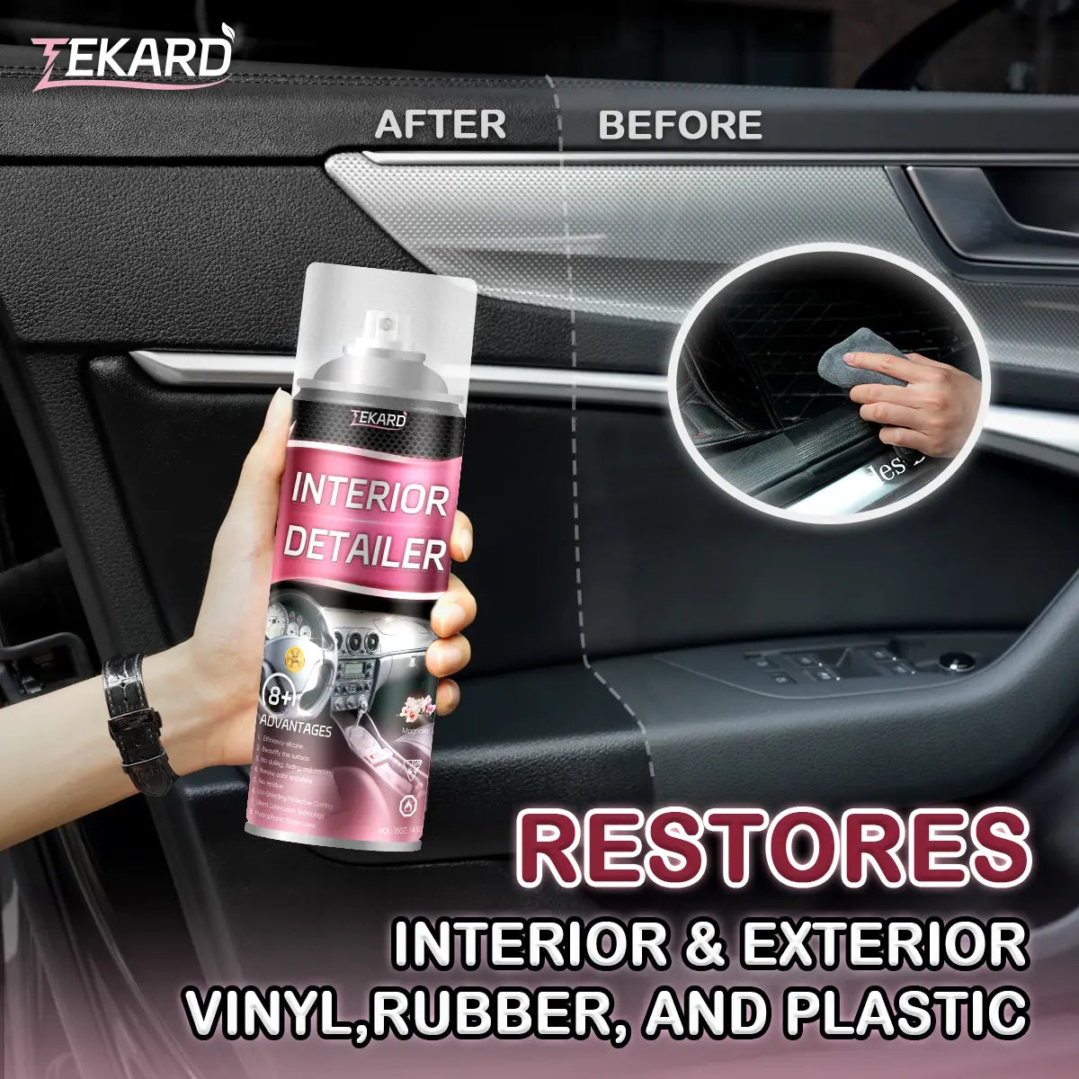 TEKARD Detailer - Ultimate Protection for Vinyl, Rubber, and Plastic Surfaces Car Interior Detailer and Protectant, Waterless Spray Wax:Plastic, Rubber, Leather Cleaner for Car Lnteriors&Exteriors、Quick Detailer、Automotive Care、Durable Protection Glossy