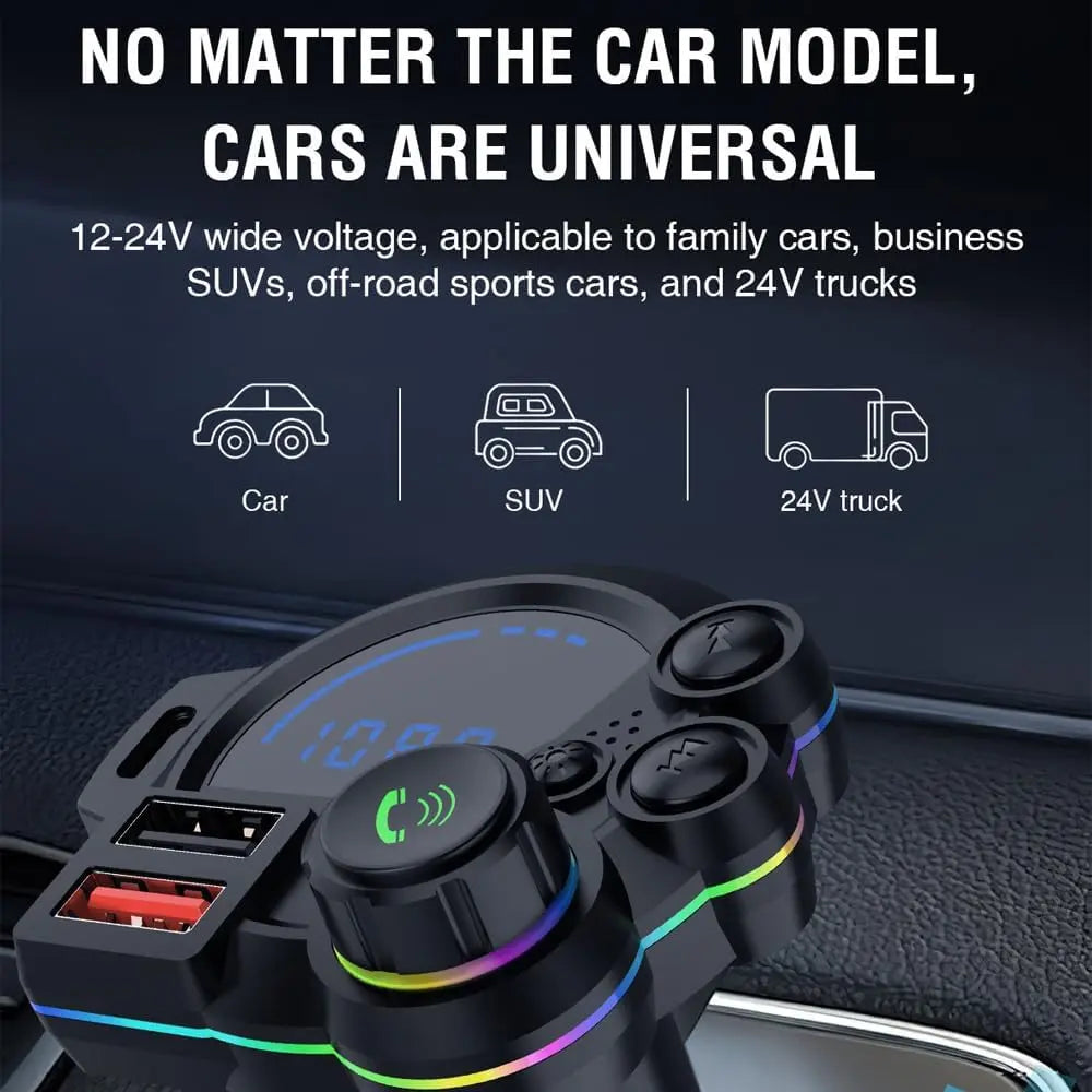Bluetooth 5.3 FM Transmitter for Car, Car Bluetooth Adapter QC3.0 & PD20W, MP3 Music Player Supports TF Card & USB Disk, Wireless Radio Receiver Hands-Free Calling LED Display, Black